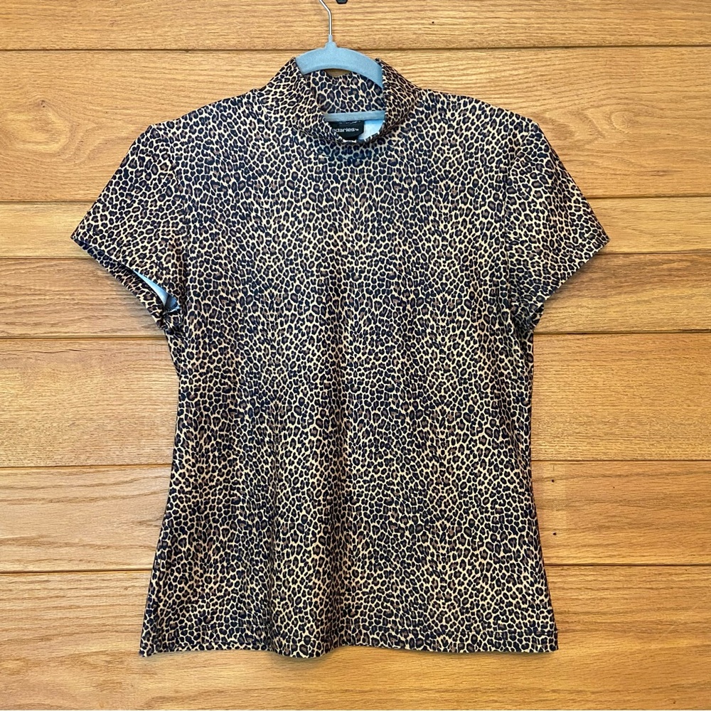 Y2K leopard animal print mock neck short sleeve top
